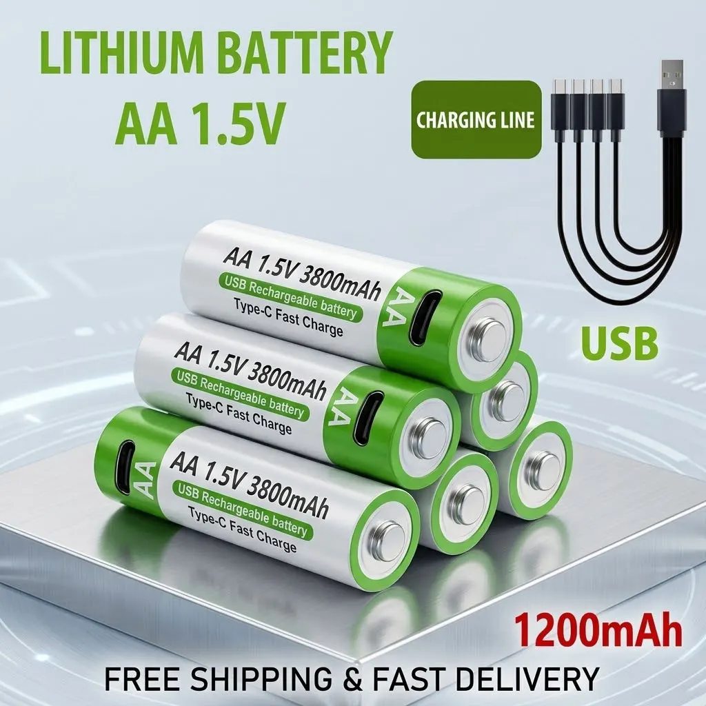

1.5V AA AAA Rechargeable Lithium Battery 1200mAh TYPE-C USB Port For Remote Control Toy Cars Microphone