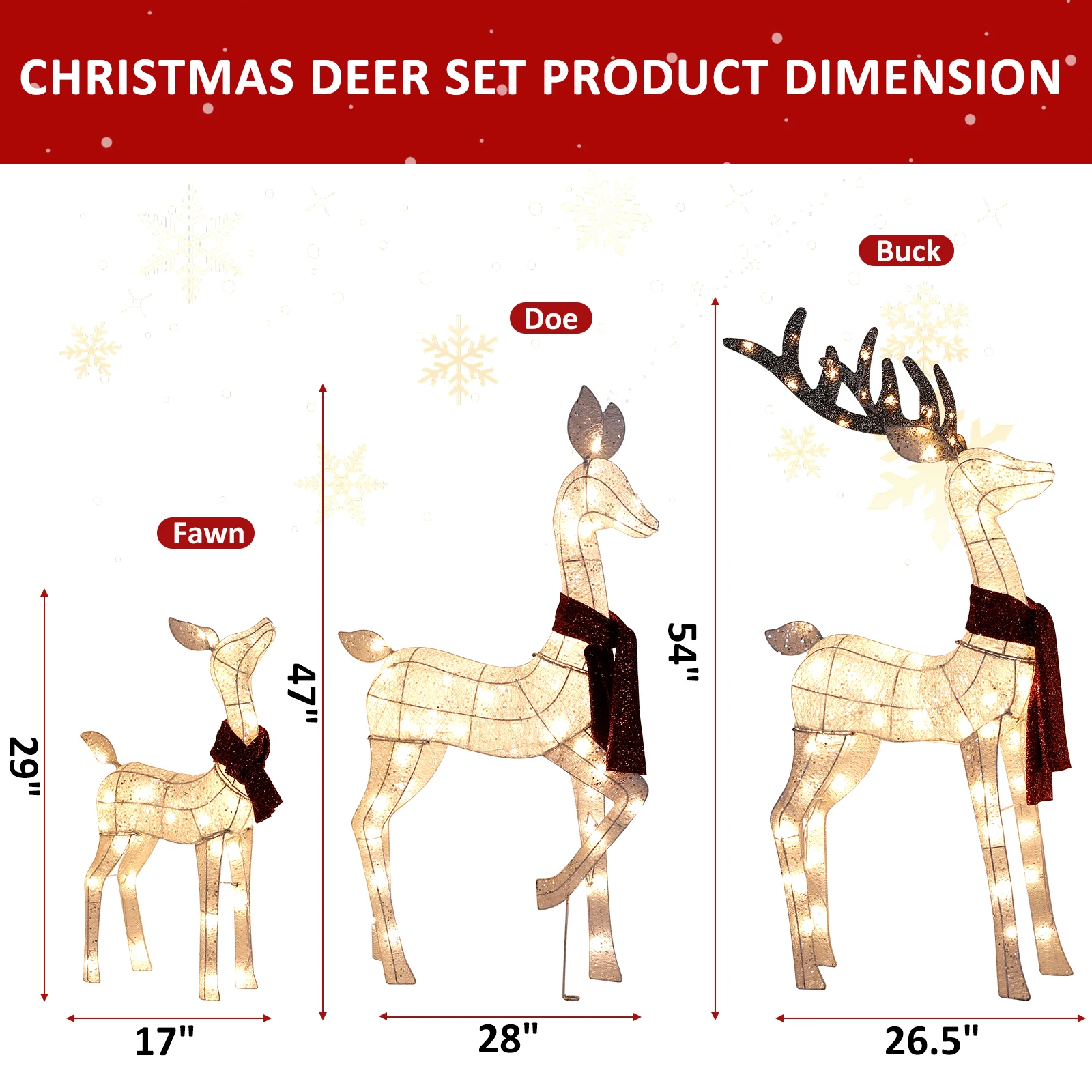 3-Piece Large Lighted Christmas Deer Family Set Outdoor Yard Decoration with 210 LED Lights