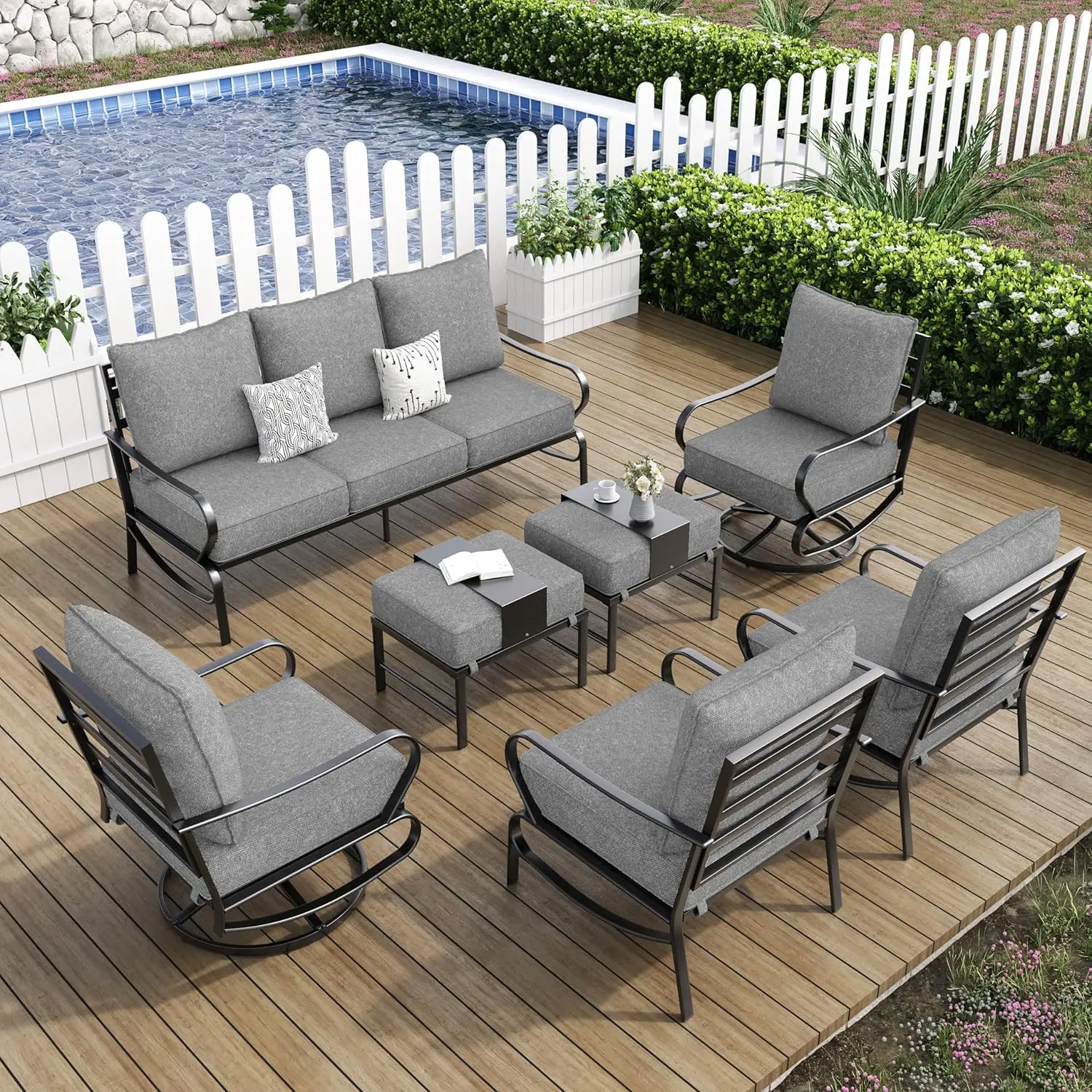 

Oversized Patio Furniture Set, 7 PCS Metal Outdoor Furniture, High Back Modern Patio Sofa Set with 5.75" Extra Thick Cushion