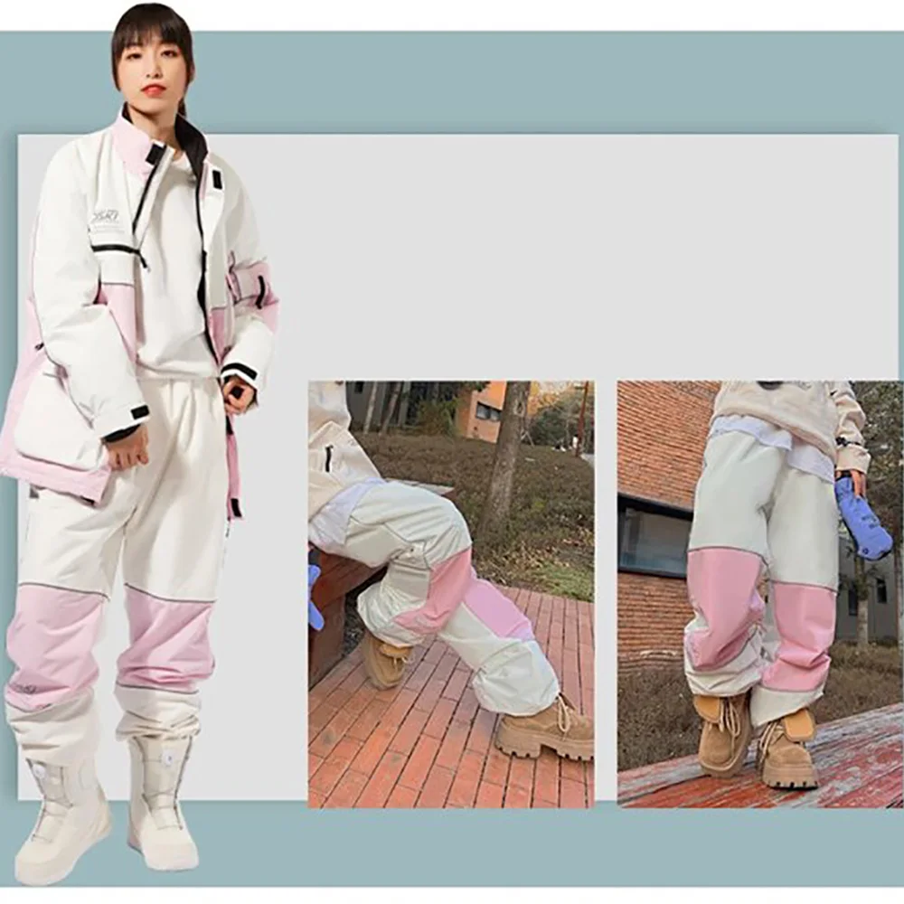 outdoor-ski-pants-pink-white-windproof-warm-waterproof-breathable-reflective-strip-design-single-double-board-skiing-equipment