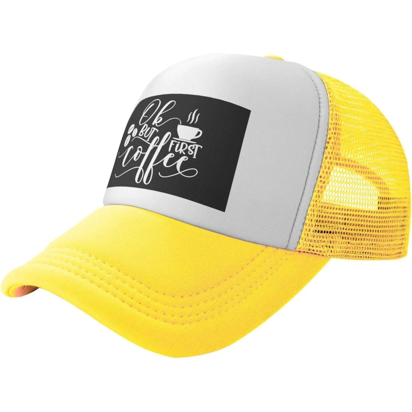 Ok But First Coffee Trucker Hat Unisex Mesh Baseball Snapback Cap Casual Outdoor
