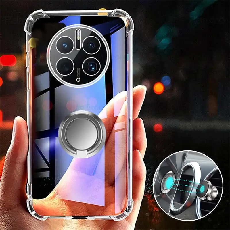 

Funda For Huawei Mate 50 40 Pro Magnetic Ring Holder Soft Silicone Cover For Mate 50 40 Pro HD Transparent Magnet Kickstand Case