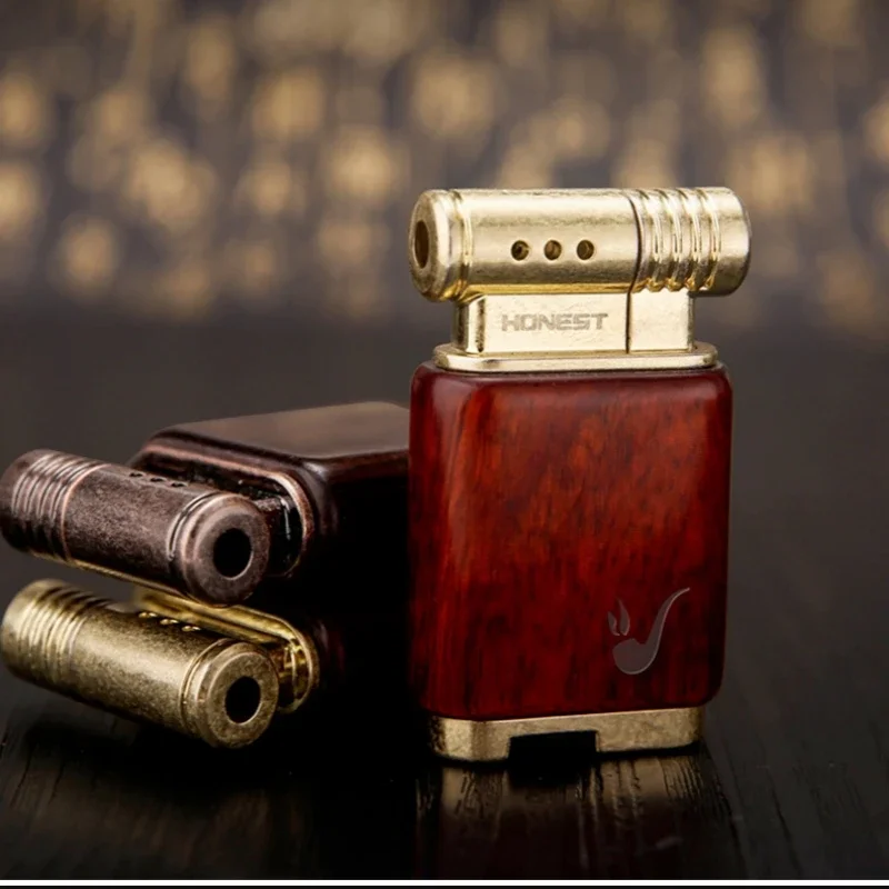 NEW HONEST Sandalwood Oblique Fire Butane Gas Lighter Creative Personalized Retro Metal Pipe Special Lighters Gadgets Wholesale