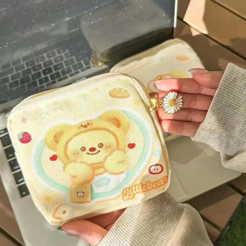 Mini torba na podpaski higieniczne z misiem, torba na drobne przedmioty do makijażu, torba na miesięczne wydarzenia i portmonetka
