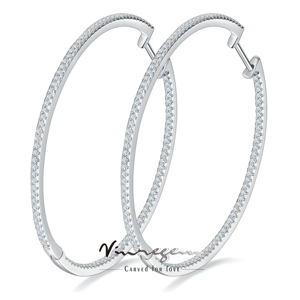 

Vinregem GRA 3EX VVS D Color Moissanite Diamonds Gemstone Hyperbole 50MM Hoop Earrings for Women 925 Sterling Silver Jewelry