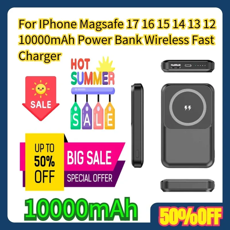 

For IPhone Magsafe 17 16 15 14 13 12 10000mAh Power Bank Wireless Fast Charger 10000mAh
