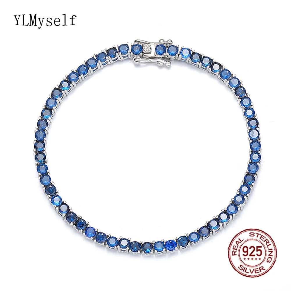 3 mm Montana Blue Semi Precious Sapphire Zircon Beautiful Real 925 Jewelry For Women/Men Pure Silver 15-21 cm Tennis Bracelet