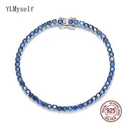 3 mm Montana Blue Semi Cubic Zircon Beautiful Real 925 Jewelry For Women/Men Solid Pure Silver 15-21 cm Tennis Bracelet