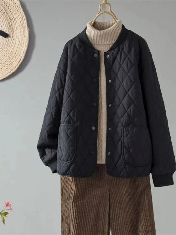 Damen-Baumwolle, gesteppt, locker, faionable, reine Farbe, leicht, Winter-Oberbekleidung, Pendler-Sle, runder Ne-Knopf