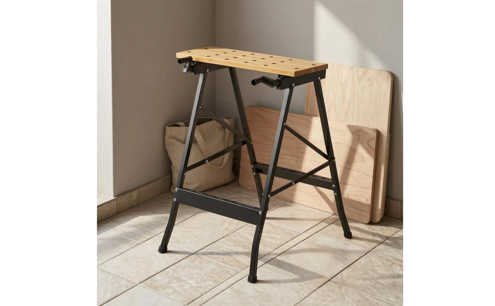Folding Workbench Foldable Portable Workbench Folding Work Table Metal Frame Shop Gear Adjustable Opening for Woodworking