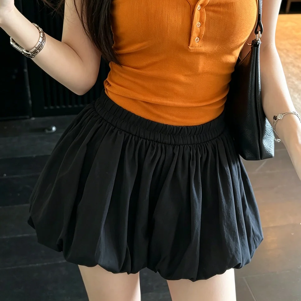 Summer 2026 New Style Women's A-Line Short Skirt Bloomer Anti-Light Fluffy Lantern Skirt High Waist  Skirt Casual Wear