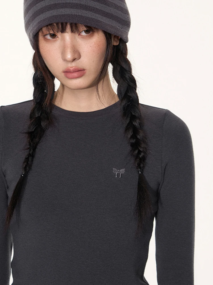NAPSNAPS Original Lace Trim Splice Base T-Shirt Women's round Neck Embroidered  Slim Fit Top Casual Style Long Sleeve