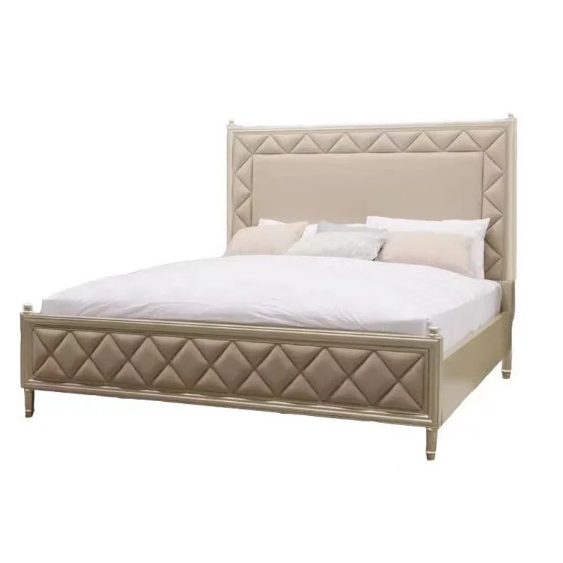 Block Solid wood Atmospheric wedding bed 1.8 meters Double European Internet celebrity Leather bed