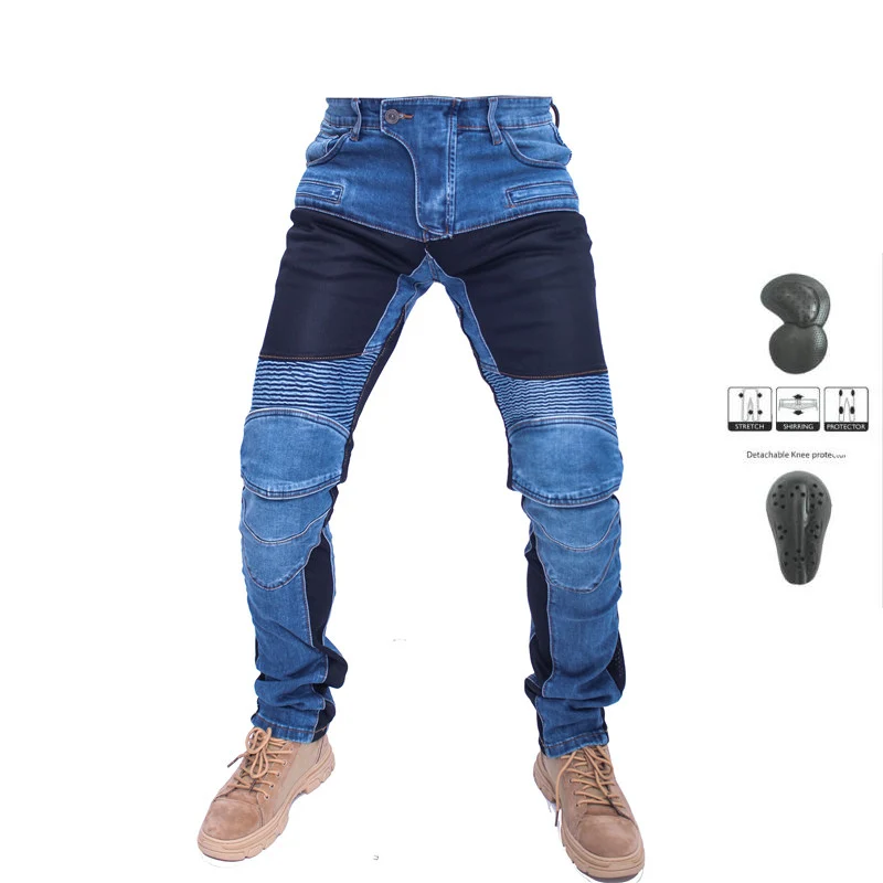 Men Jeans Collection Classic Denim UGB06 PK718 PK719 Zip Motorcycle Pants  Pantalones Motocicleta Hombre Featherbed Jeans Gears