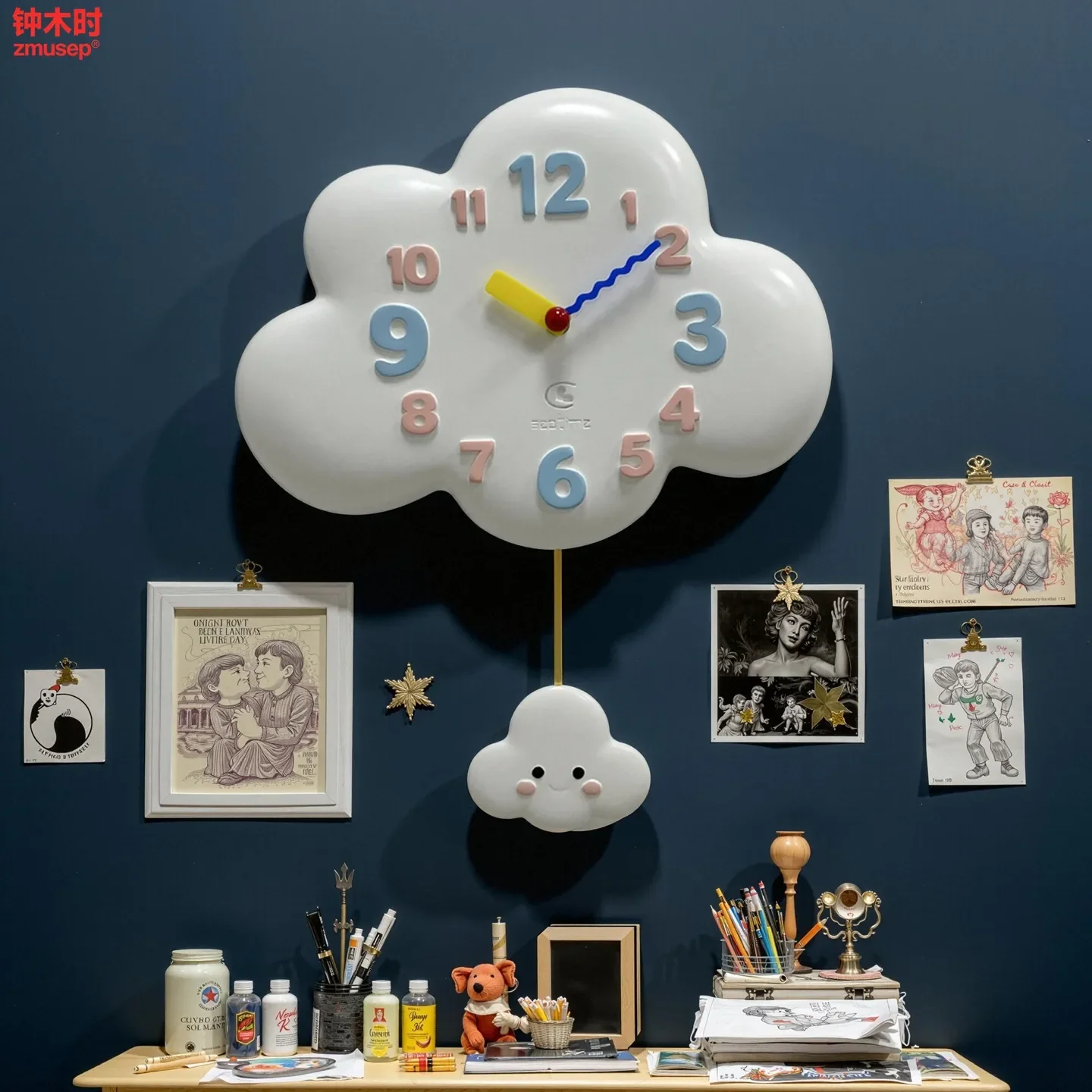 

High quality Cloud Resin 3D Creative Cloud Wall Clock Polygonal Geometric Pattern Wall clock Living Room Bedroom Silent Clock