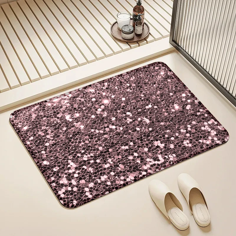 

Pink Purple Glitter Door Mat Non-Slip Washable Floor Rug for Home Bathroom Kitchen Decor