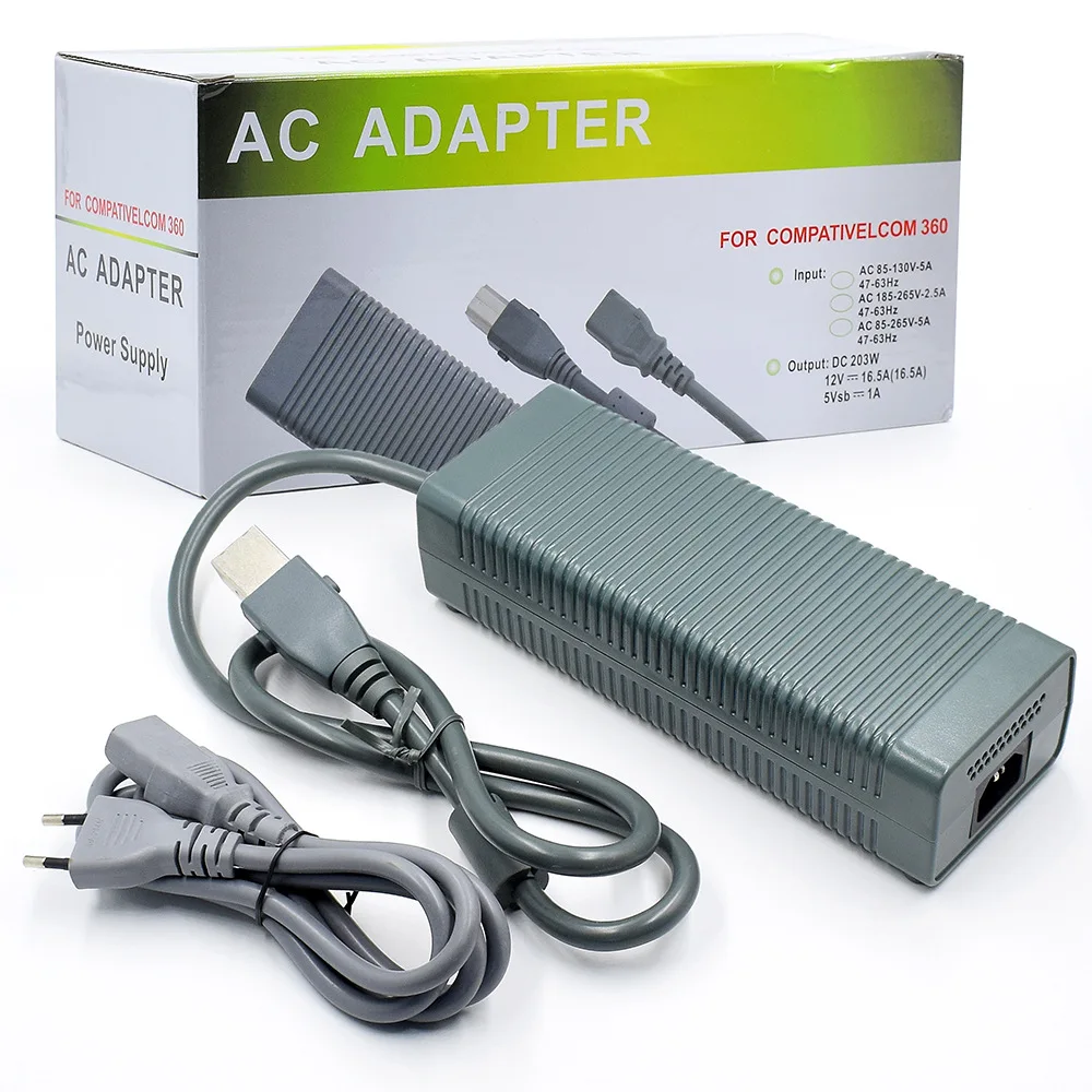 Adaptador de CA para consola gorda Xbox 360, fuente de alimentación con Cable de carga, enchufe estadounidense, UE, AU, Reino Unido, reemplazo de cargador de Host grueso para Xbox360