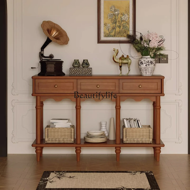 

French retro entrance decorative locker solid wood entrance cabinet
