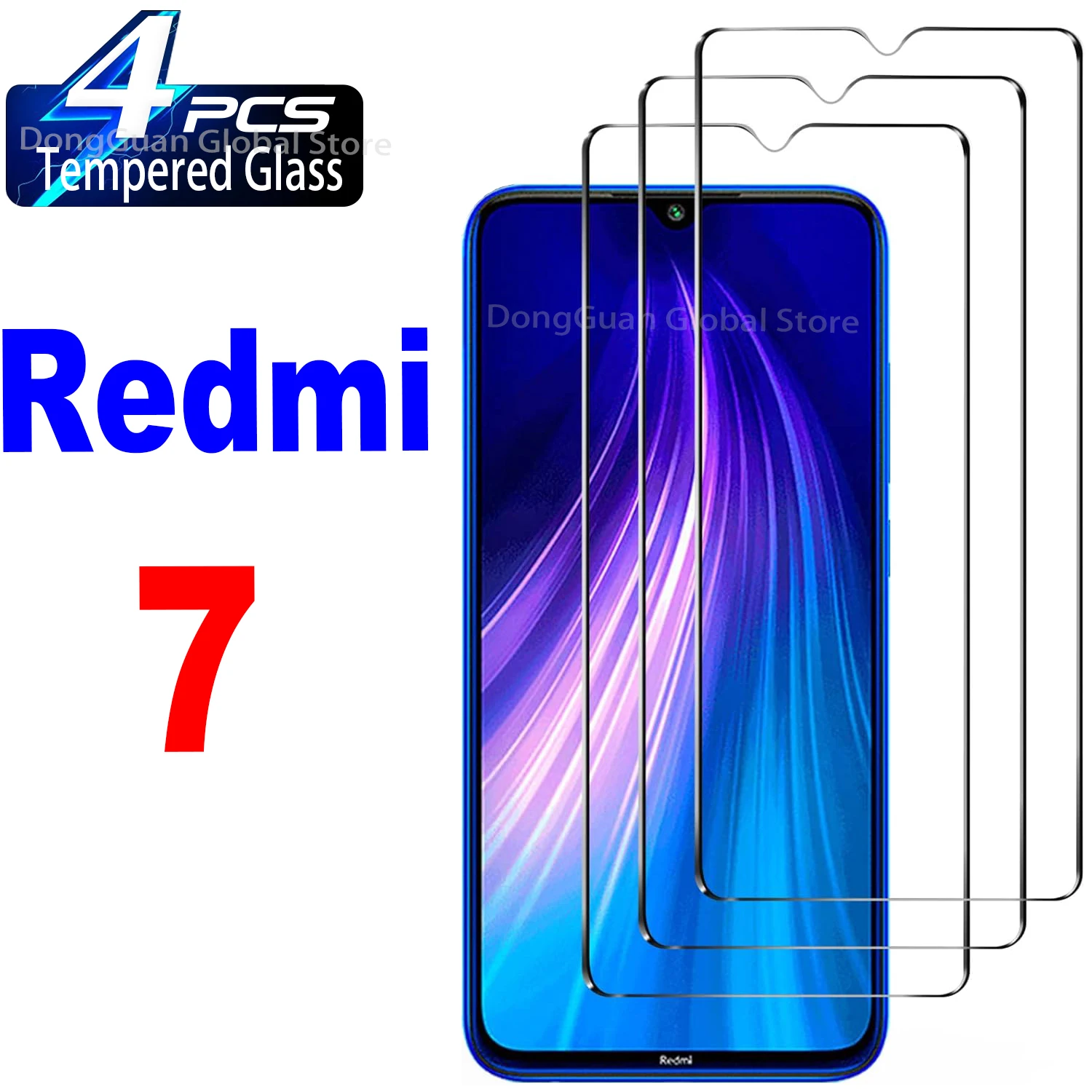 Película protetora de vidro temperado para xiaomi redmi 7, 2 ou 4pcs