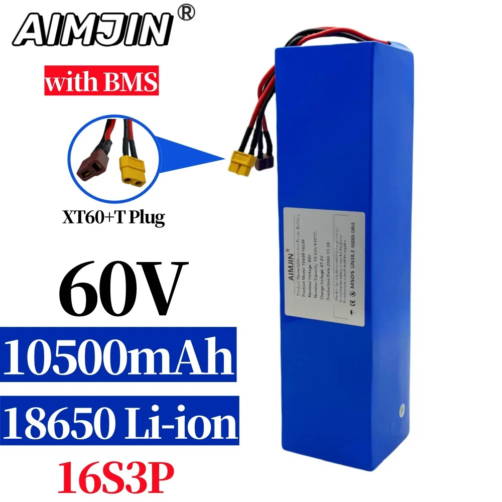 

Lithium Battery Pack 60V 10500mAh 16S3P is suitable for replacement of high capacity mountain bike battery electric scooter