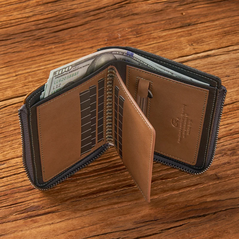 트렌디 지갑 남성용 PU 가죽 남성 짧은 지퍼 간단한 카드 홀더 부드러운 가죽 머니 클립 학생을위한 레트로 동전 지갑 선물