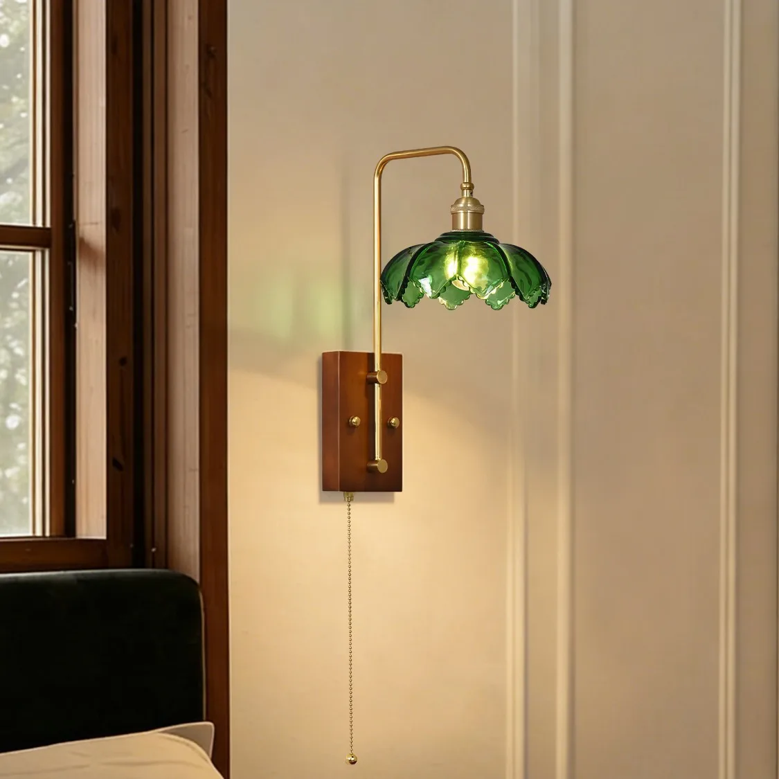 American Creative Retro LED Solid Wood Wall Lamp Bedroom Bedside Lamp Living Room Study Lighting Zipper Switch
