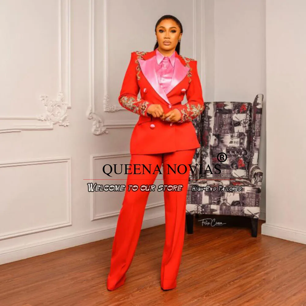 

Fashion Red Women Jacket Pants Suits Peaked Lapel Blazer Casual Flare Trouser 2 Pieces Set Custom Made Mother Of Bride Dresses