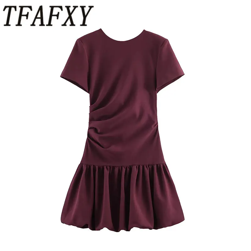 TFAFXY Neues Damenkleid 2026 Frühling Kurzarm Ballonförmiges Kleid O-Ausschnitt Schlankes Partykleid Extrem Kurzes Minikleid Y2K