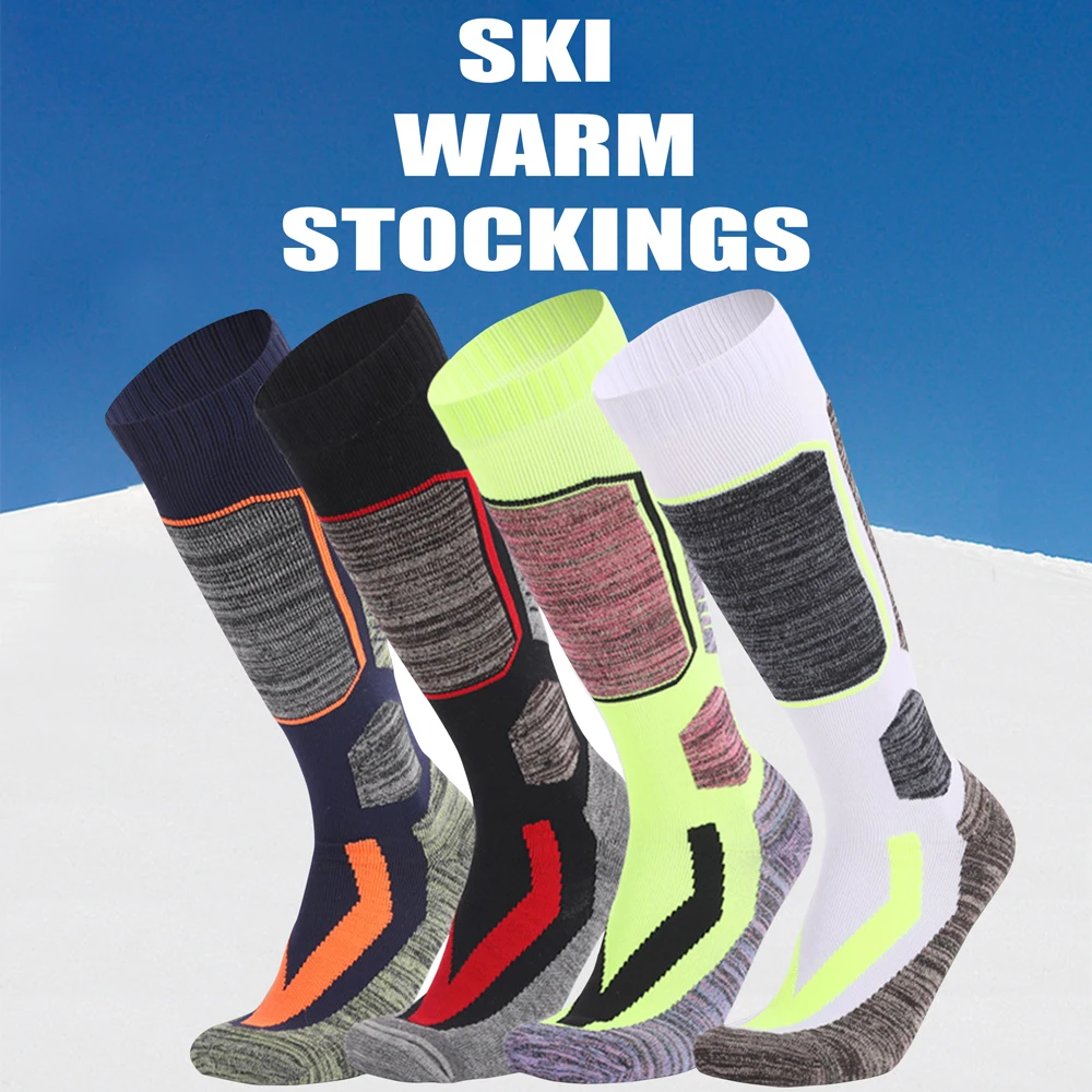 1 Pair Winter Warm Thickening Cotton Ski Stockings Hiking Socks For Women Men Anti-Cold Skiing Outdoor Sports High Stockings