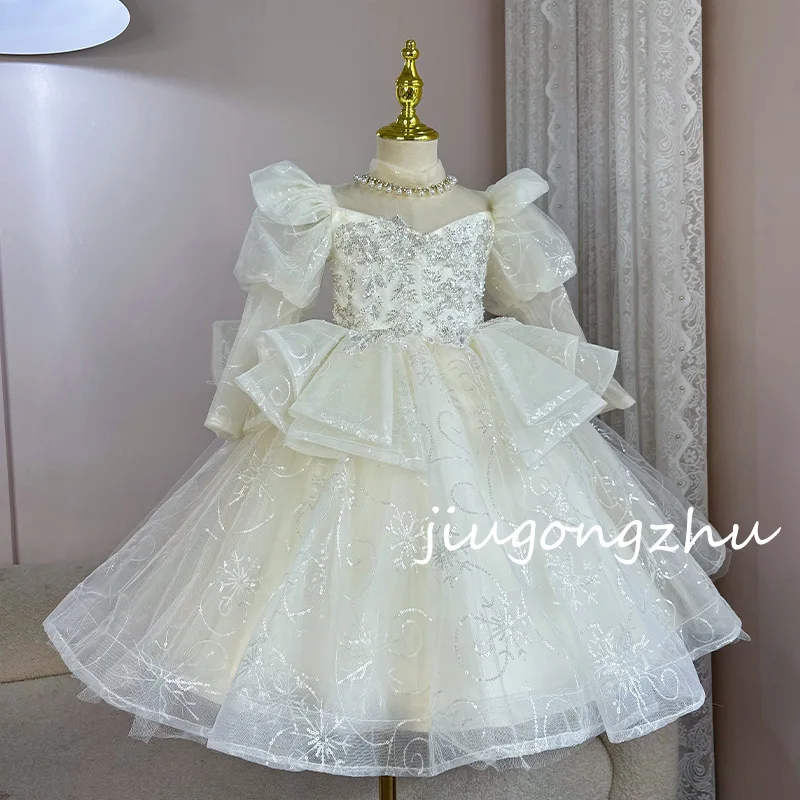 Kinder Prinzessin Dress2025Spring Weibliche Host Blumenmädchen Hochzeitskleid Mädchen Klavier Leistung Geburtstag Prinzessin Kleid