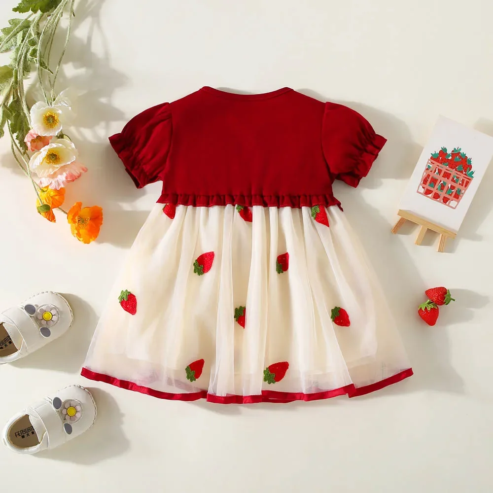 Girl\'s Strawberry Knitted Dress Spring Fashionable Baby Princess Dress Children\'s Fashion Children\'s Dress