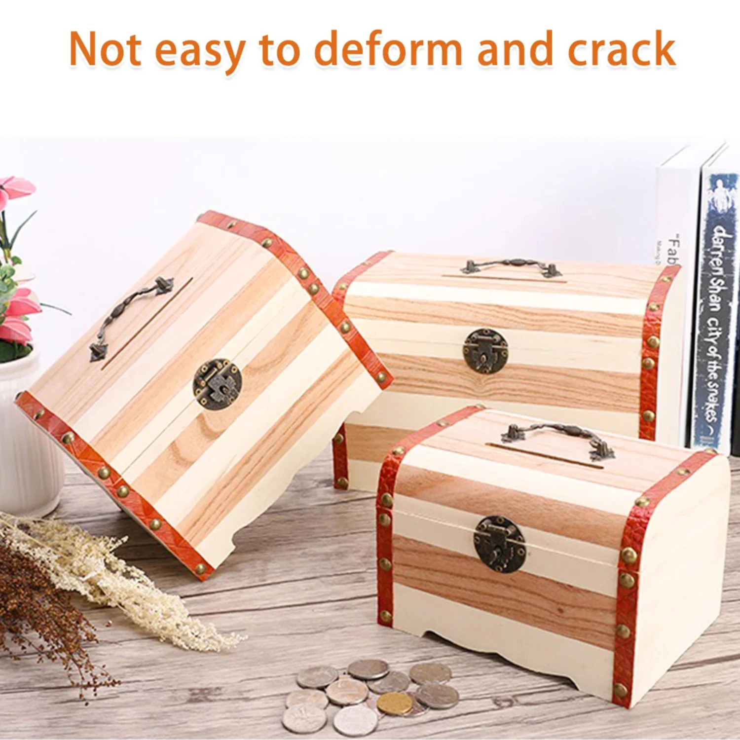 

Retro Solid Wood Money Box Treasure Chest Large Capacity Money Jar with Latch for Storage Accessories Piggy bank