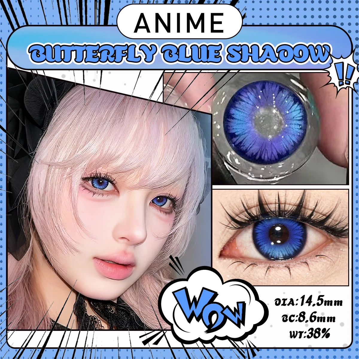 VISUASHOW Farbige Kontaktlinsen 14,5mm Halbjährlich Schmetterling Blau Cos-Linsen 1 Paar Anime Cosplay Natürliche Augen Kosmetische Kontaktlinsen – Detail 1