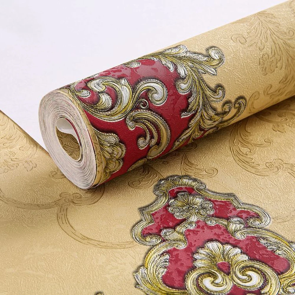 

European Style 3D Damask Pearl Powder Non-Woven Wallpaper Roll Bedroom Living Room Tv Background Wallpaper Beige 0.53m*10m=5.3㎡