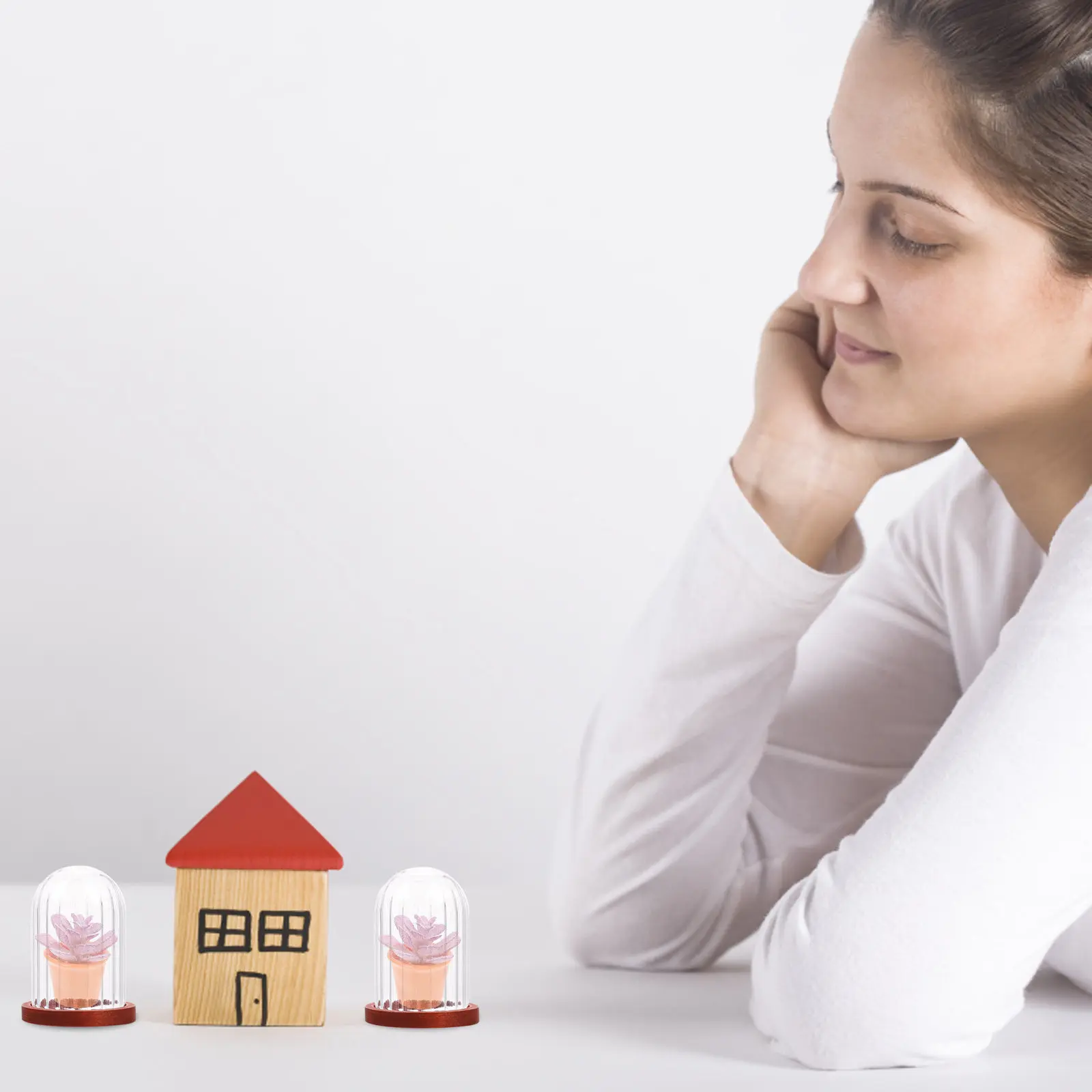 

5Pcs Mini Cake Cover Ornament Wooden Glass Dollhouse Decor for Kitchen Miniature House Decoration Small House Accessories