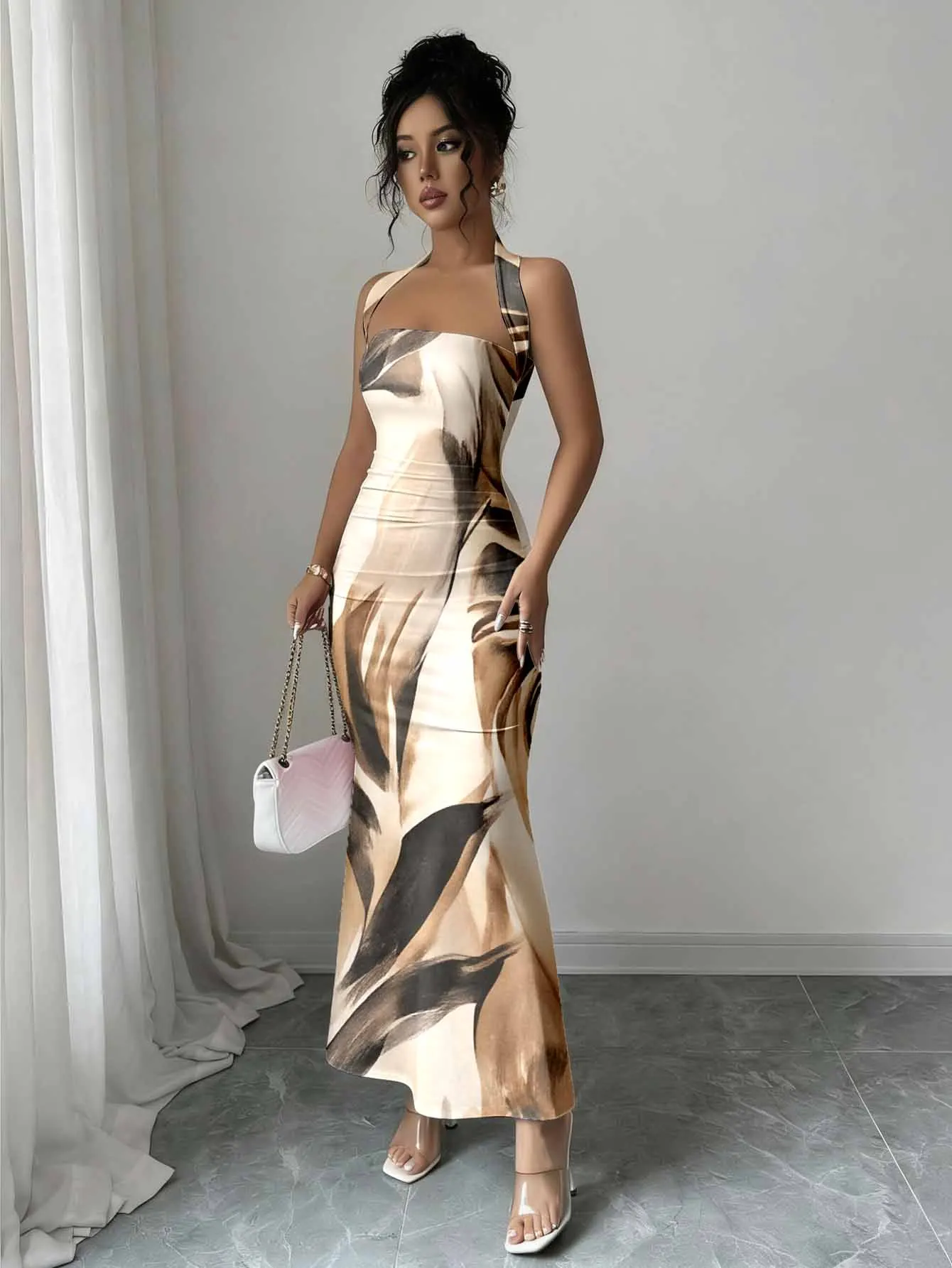 Off shoulder neck long dress with high stretch fabric for a snug and comfortable fit, creating smooth lines
