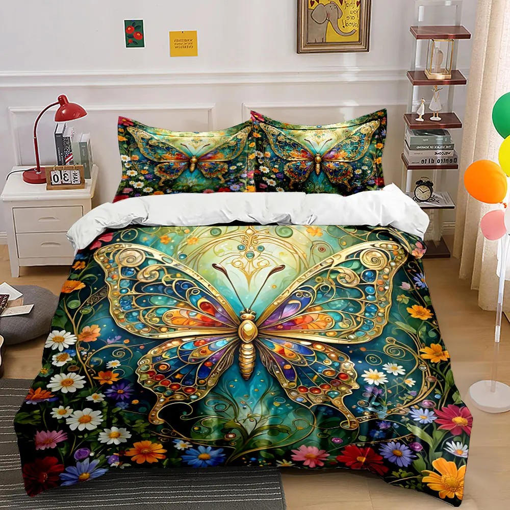 Butterfly Wall Art Set Flowers Multiple sizes kid's and adults' bedroom Exquisite 3PC bedding set, gift