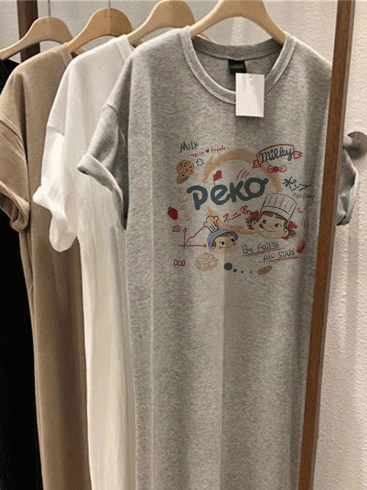 Été Faion blanc ort Sve t-shirt Dr femme ample mince fendu grande taille mi-longue genou Dr jupe trapèze