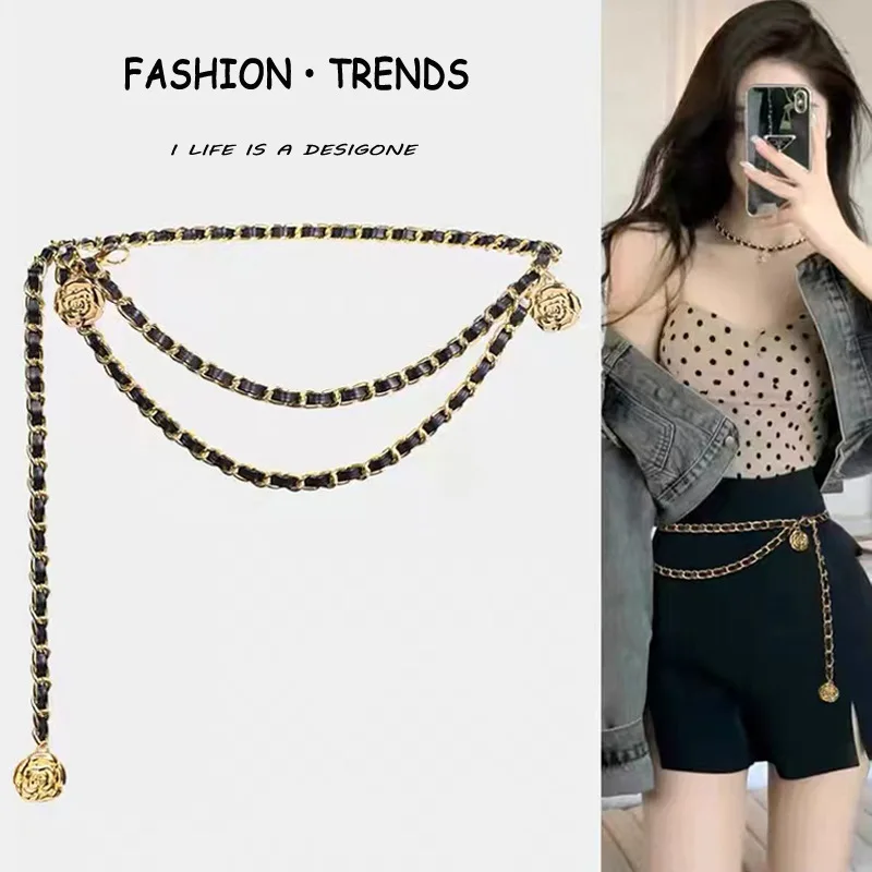 

Women's Chain Waist Belt Elegant Style Accessory Gold Tone Dress Belt