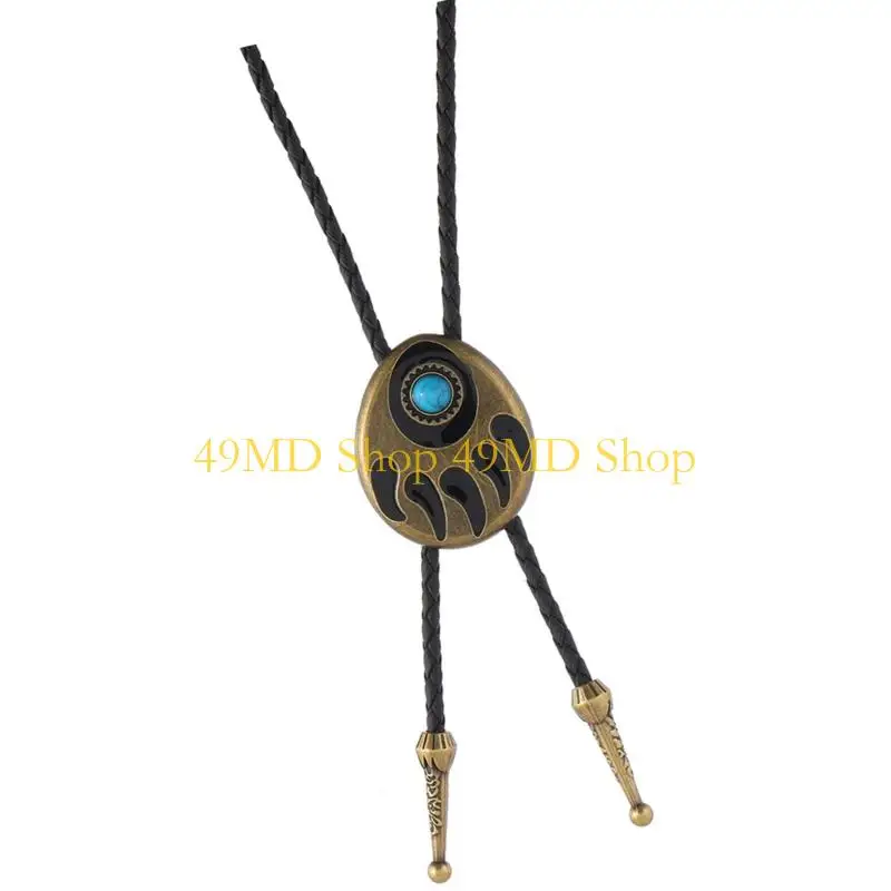 49MD Cowboy Necktie Turquoises Inlaid Pendant Adjustable Western Bolo Tie Accessory