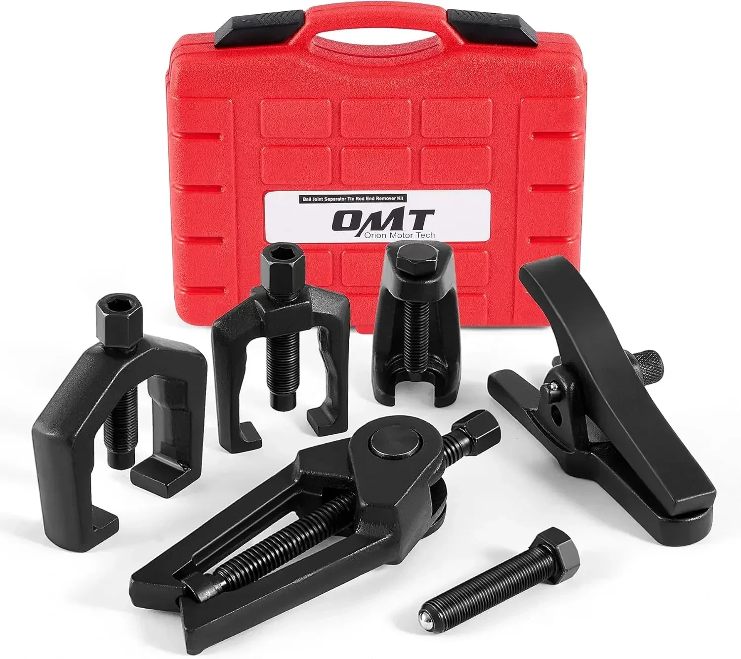 

5-in-1 front end service tool set: ball joint separator, pitman arm puller, tie rod remover.