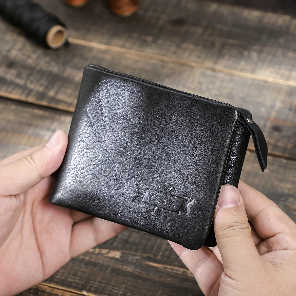 CONTACT\'S Genuine Crazy Horse Leather Men Wallets Vintage Trifold Wallet Zip Coin Pocket Purse Cowhide Leather Wallet For Mens