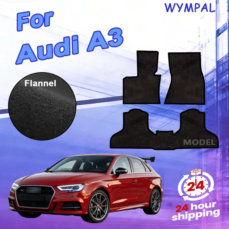 

Нейлоновые автомобильные коврики для Audi A3 2013-2020 седан 8V, полиэстер, замша, антискользящие, черная основа, красная окантовка.