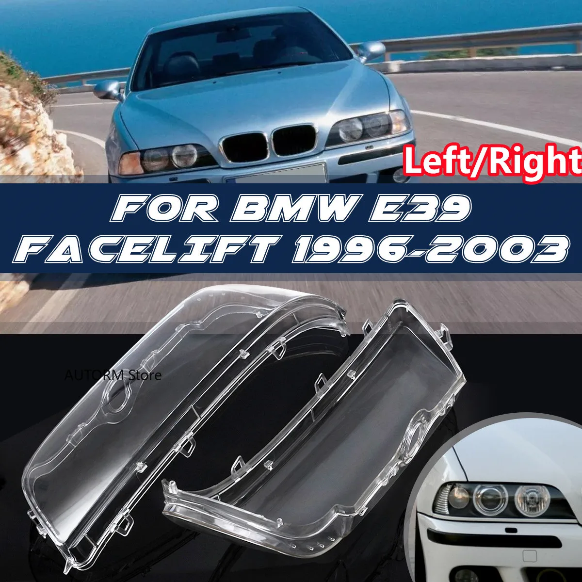 L/R 4-Door Lens Headlamp Lens Cover Car Headlight For BMW E39 facelift 1996-2003 63128375301 63128375302 Headlight Cover Shell