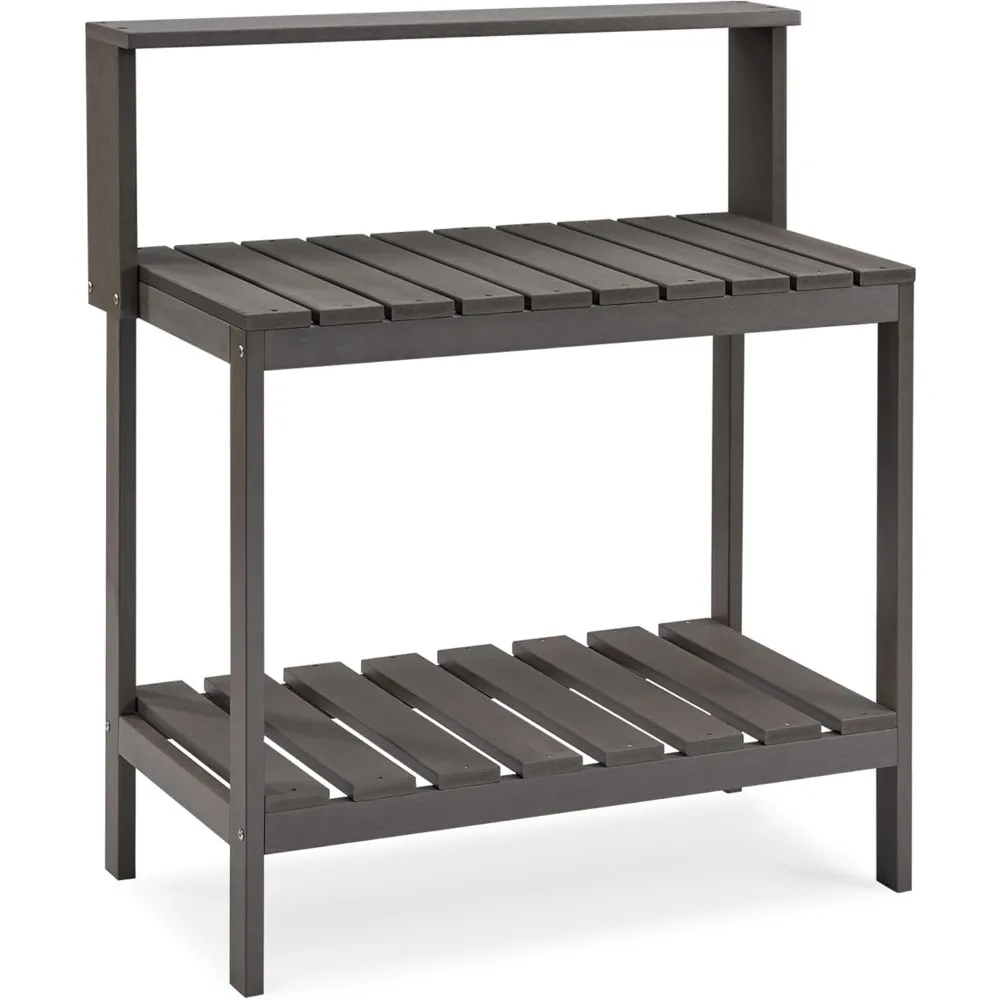

Outdoor Poly Lumber Potting Bench, Polystyrene Garden Table with Storage Shelves, All-Weather Patio Work Station for Gardening(