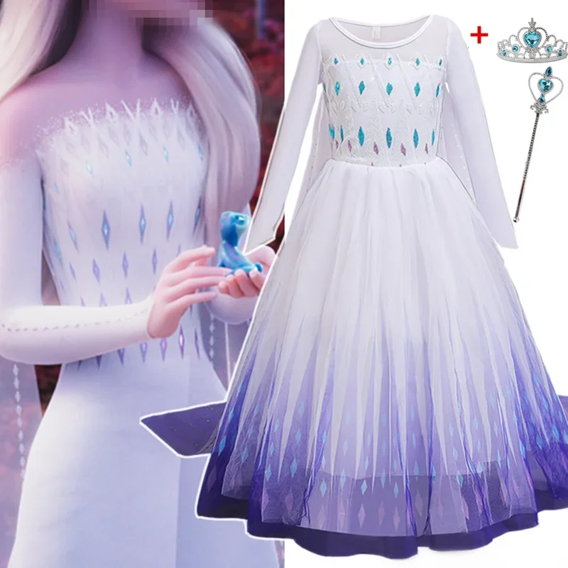 Elsa Dresses for Girls Princess Party Elsa Costume Snow Queen 2 Cosplay Elza Vestidos Hair Accessory Set Halloween Girls Clothes