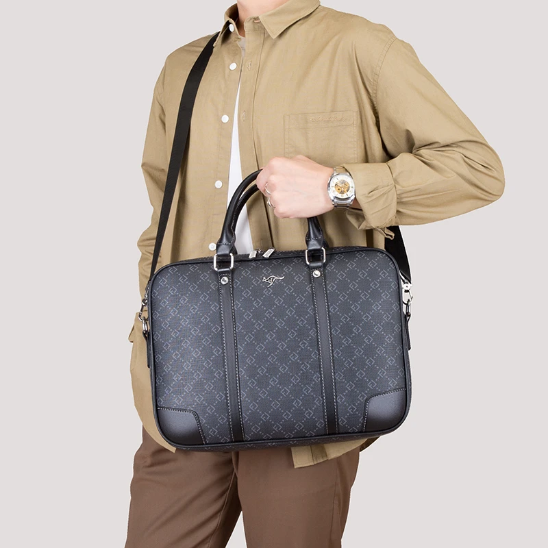 Business Casual Large Capacity PU Leather Men Briefcases Trend Print Men's Work Handbag High Quality Designer Shoulder Tote Bag