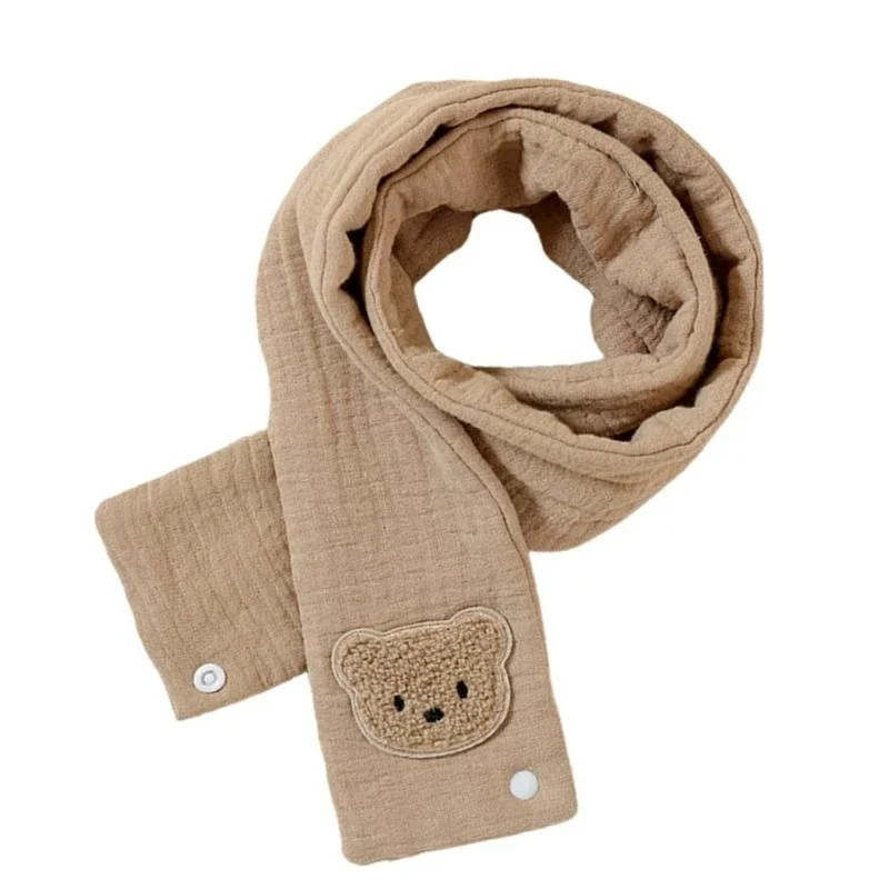 J15U Warm Children's Scarf Cartoon Bear Pattern Long Muffler Windproof Neckerchief Daily Neck Warmer for Outdoor Activity