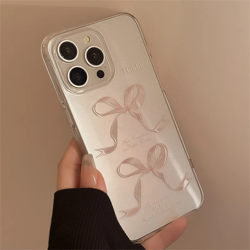 Cute Pink Bowknot Patterned Phone Case For Samsung S24 S22 S23 Ultra S21 S20 FE Case A54 A34 A52 A14 A33 A55 Shockproof Cover