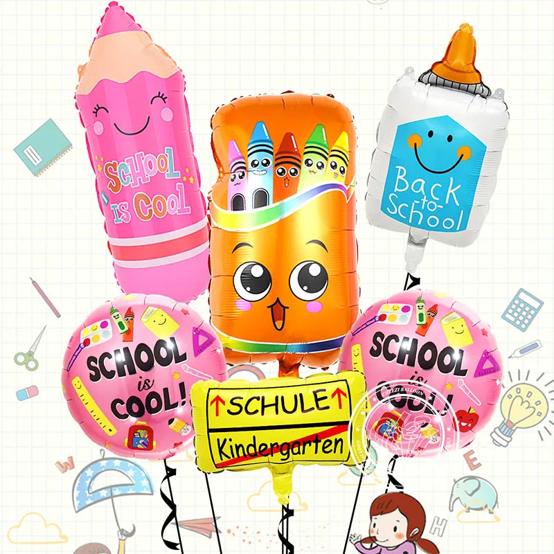 6pcs School Stationery Balloons Pencil Case Correction fluid Back To School Helium Ballon Student Party Decoration Shower Globos